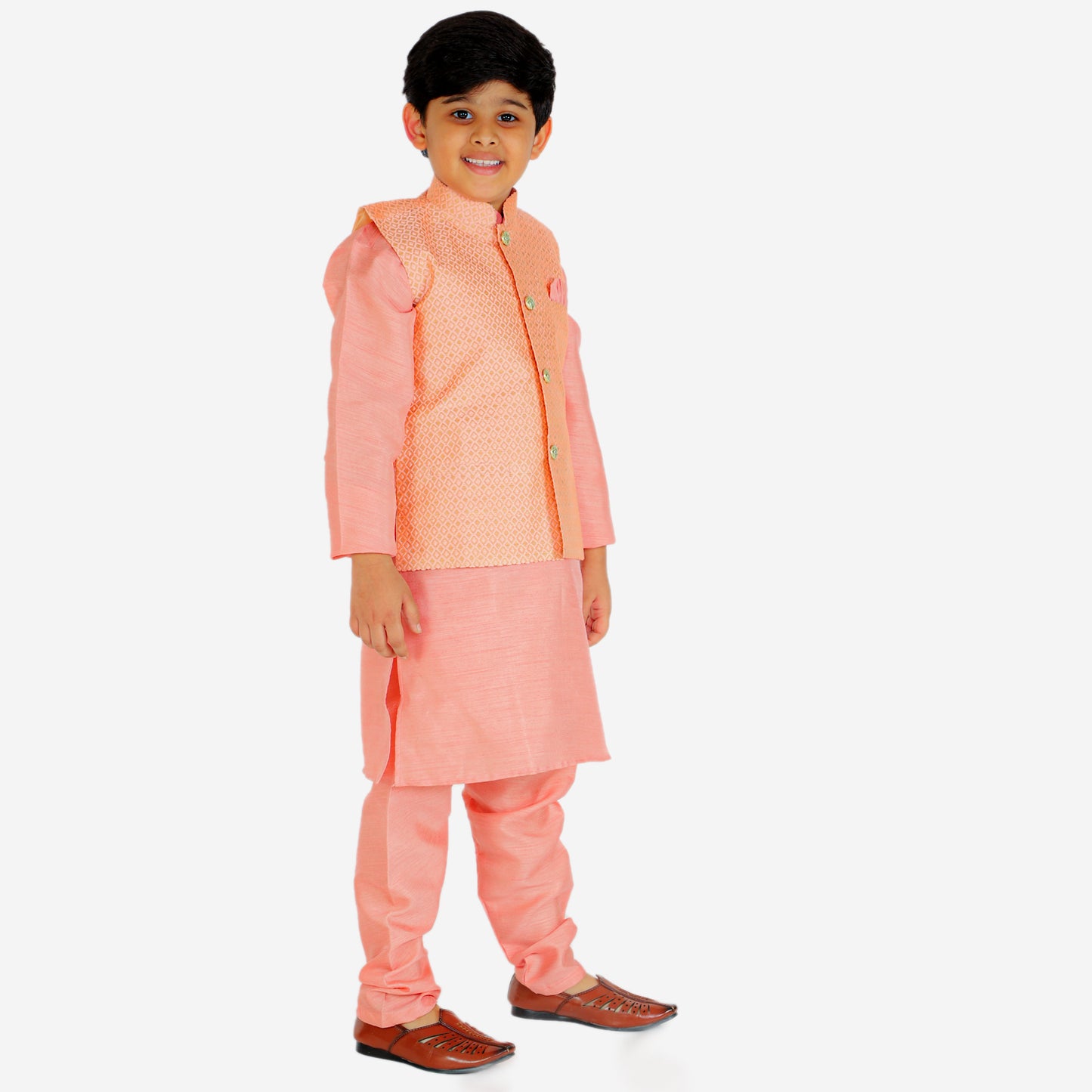 Pro Ethic Kurta Pajama For Boys With Waist Coat Silk Box Pattern Pink (S-210)