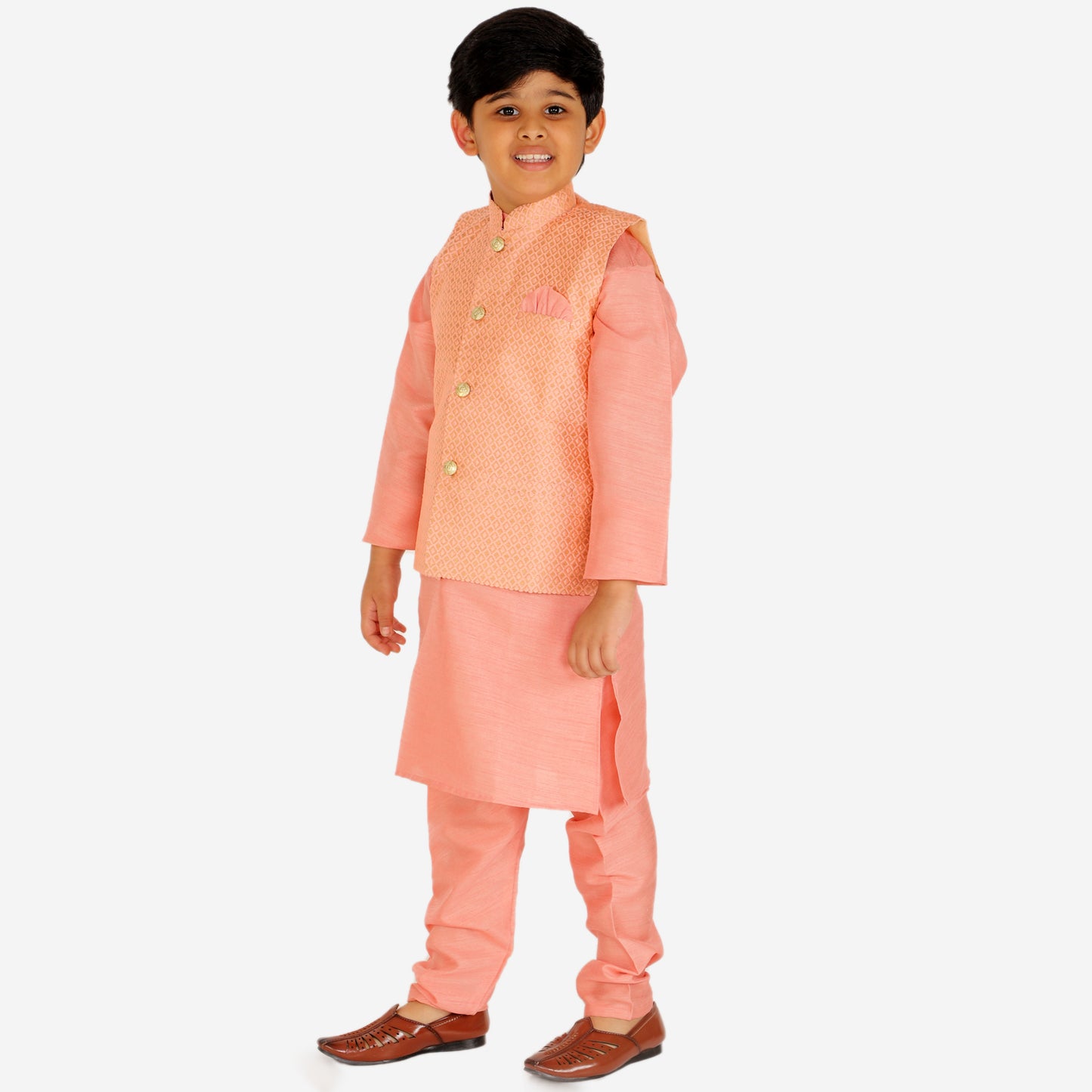 Pro Ethic Kurta Pajama For Boys With Waist Coat Silk Box Pattern Pink (S-210)