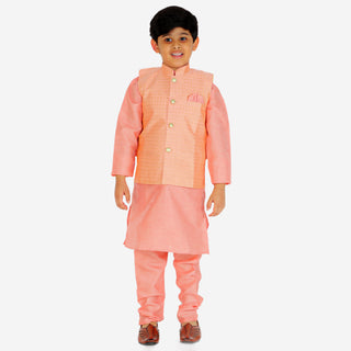 Pro Ethic Kurta Pajama For Boys With Waist Coat Silk Box Pattern Pink (S-210)