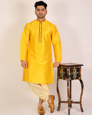 Pro Ethic Men's Dhoti Kurta Set Silk - Yellow (A-105)