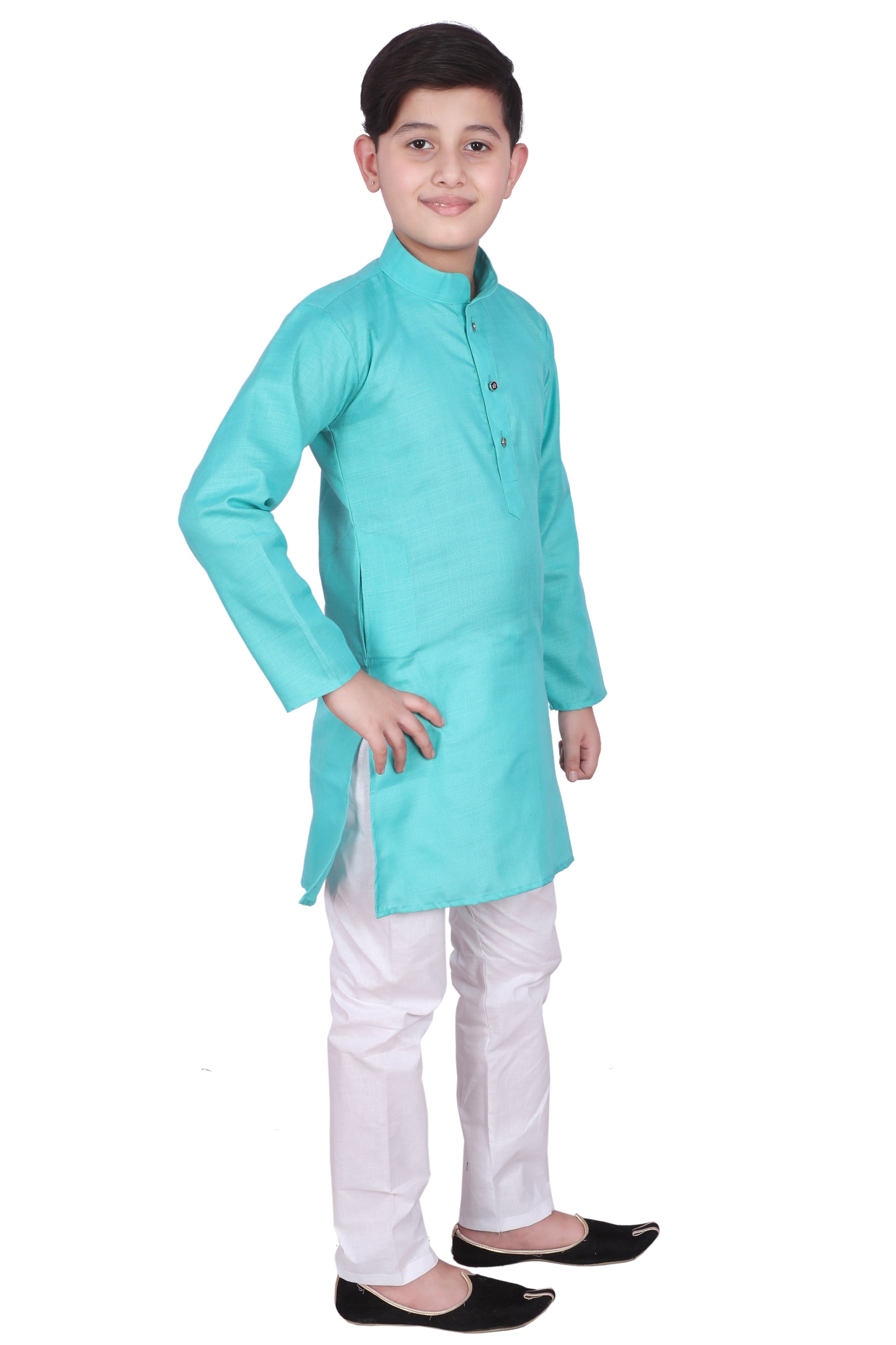 Firozi Cotton Ethnic Wear Kurta Pajama For Boys