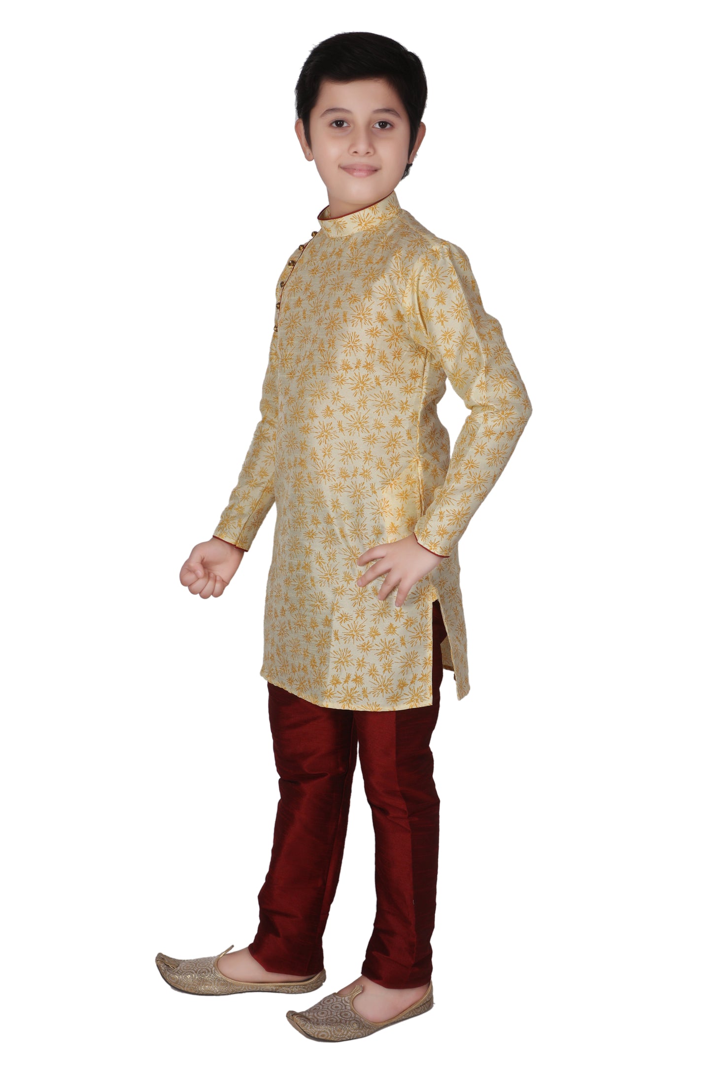 Pro  Ethnic Boys Kurta Pajama Silk - Gold - S-134