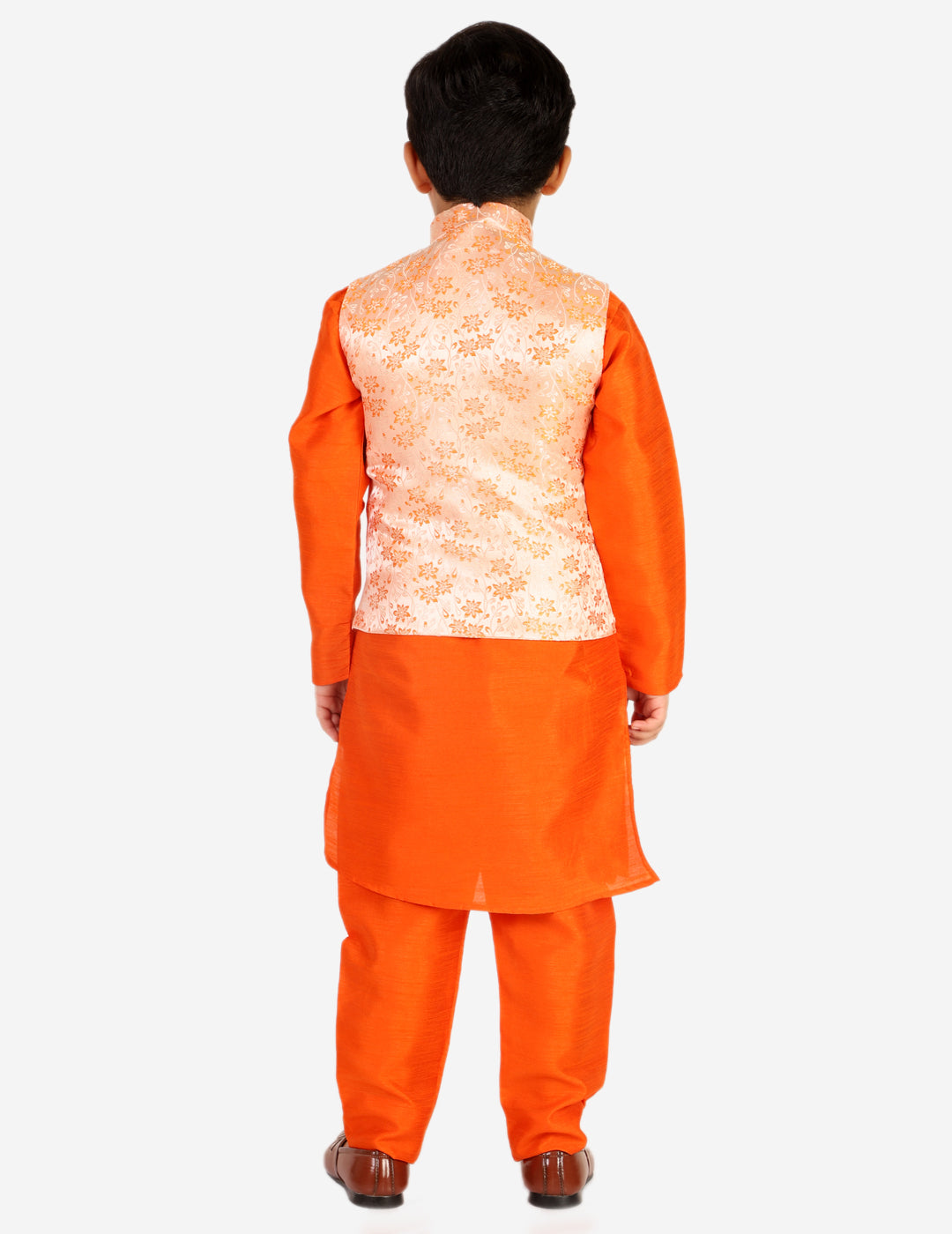 Pro Ethic Boys Kurta Pajama & Waistcoat  Set Silk Floral Design Orange (S-176)