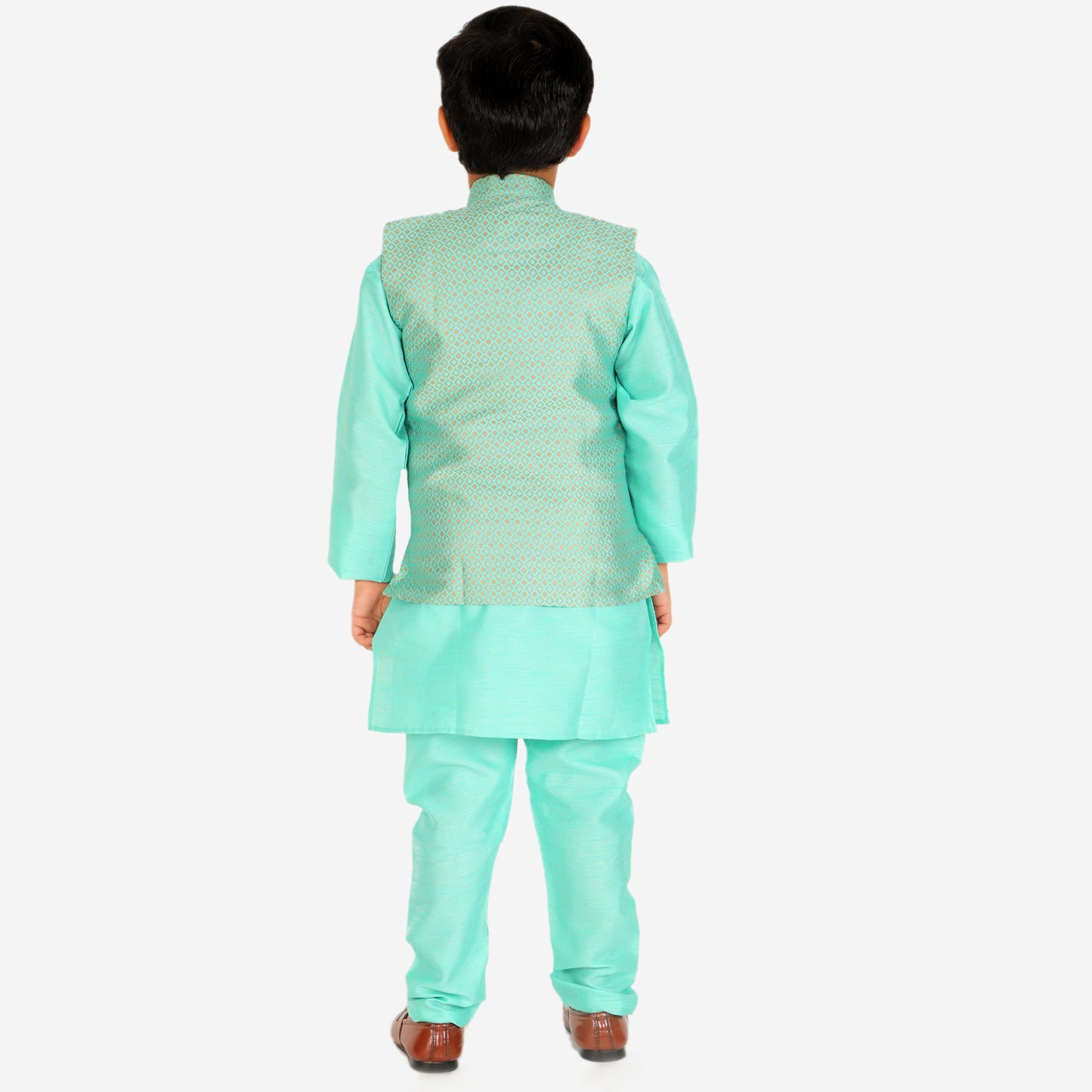 Pro Ethic Kurta Pajama For Boys With Waist Coat Silk Box Pattern Green (S-210)