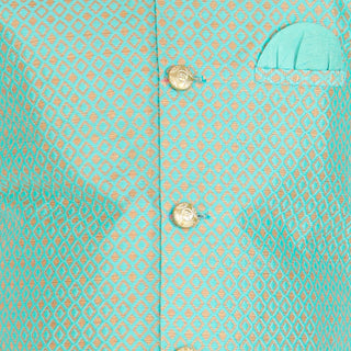 Pro Ethic Kurta Pajama For Boys With Waist Coat Silk Box Pattern Green (S-210)