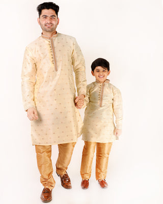 Father Son Kurta Pajama Same Dress Ethnic Wear Gold