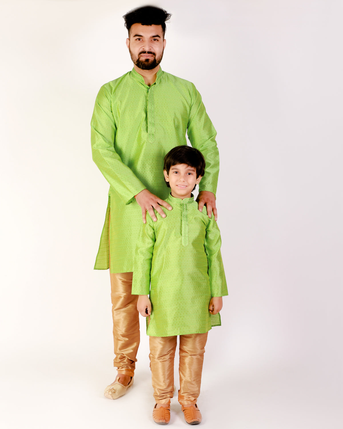 Pro Ethic Green Silk Father Son Matching Outfits Kurta Pajama Set BP101