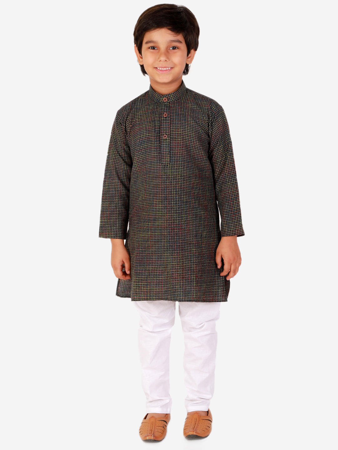 Pro Ethic Cotton Kurta Pajama For Boys Dark Brown Checked S-155