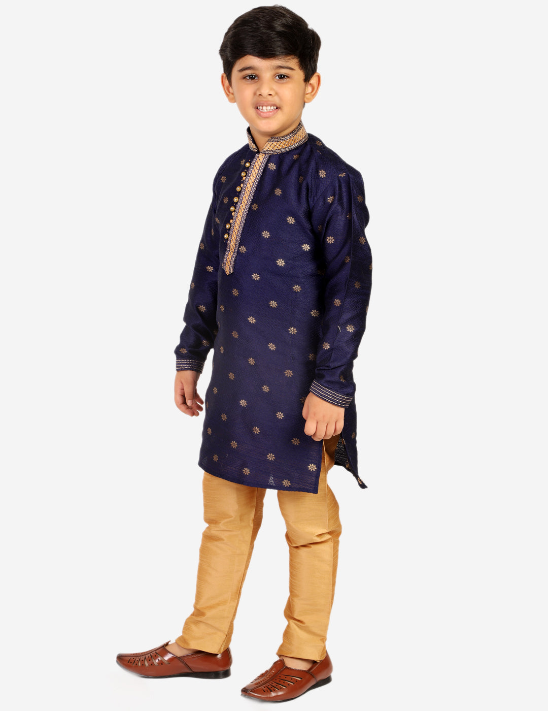 Pro Ethic Boys Kurta Pajama Set Silk Self Design Navy Blue (S-174)