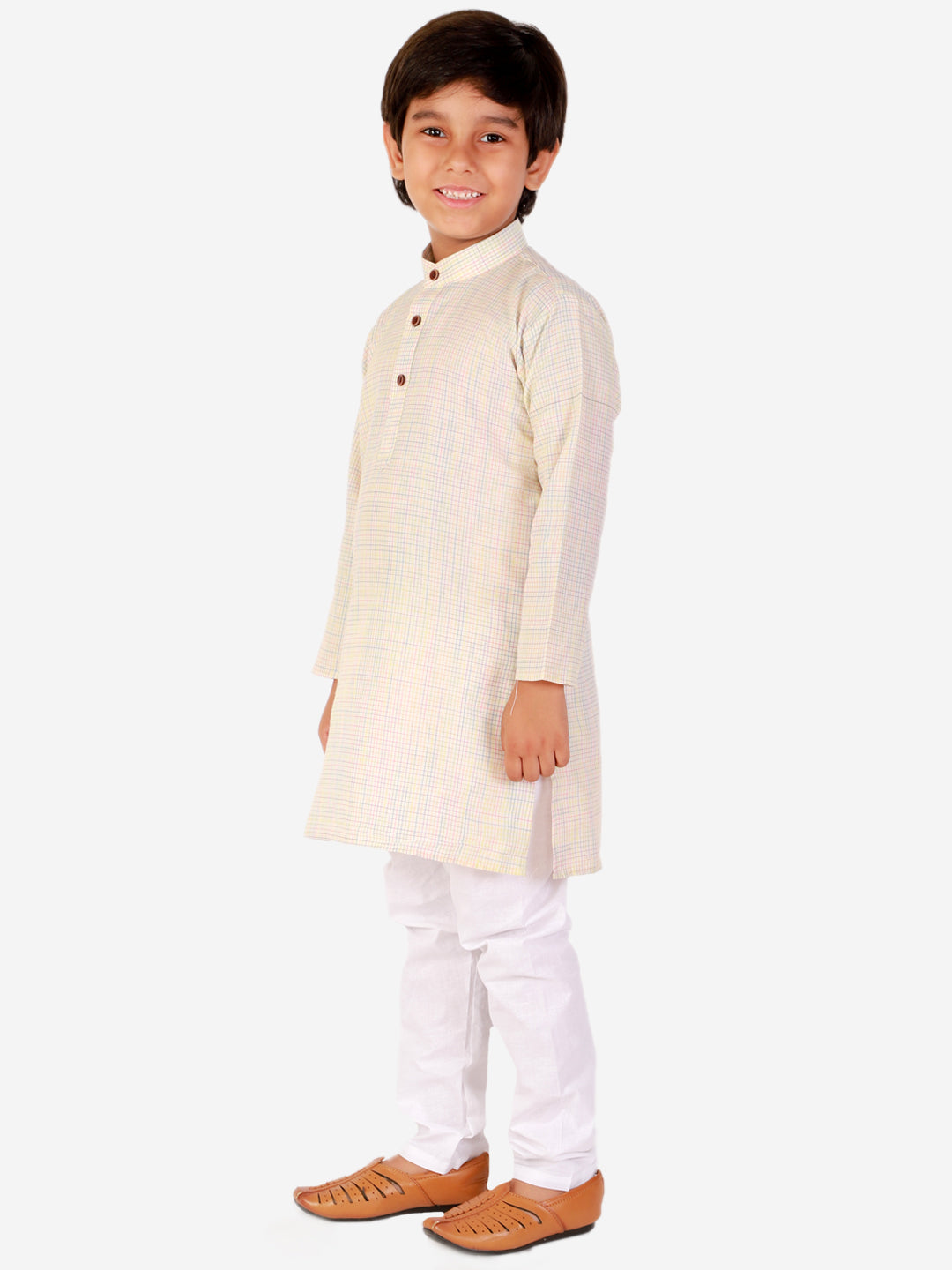 Pro Ethic Cotton Kurta Pajama For Boys Cream Checked S-155