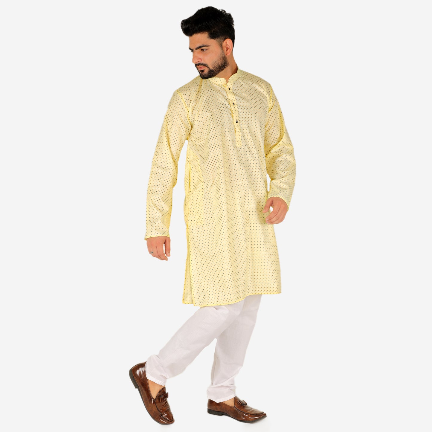 Pro Ethic Men's Kurta pajama set - Printed | Cotton | Lemon | (A-112)