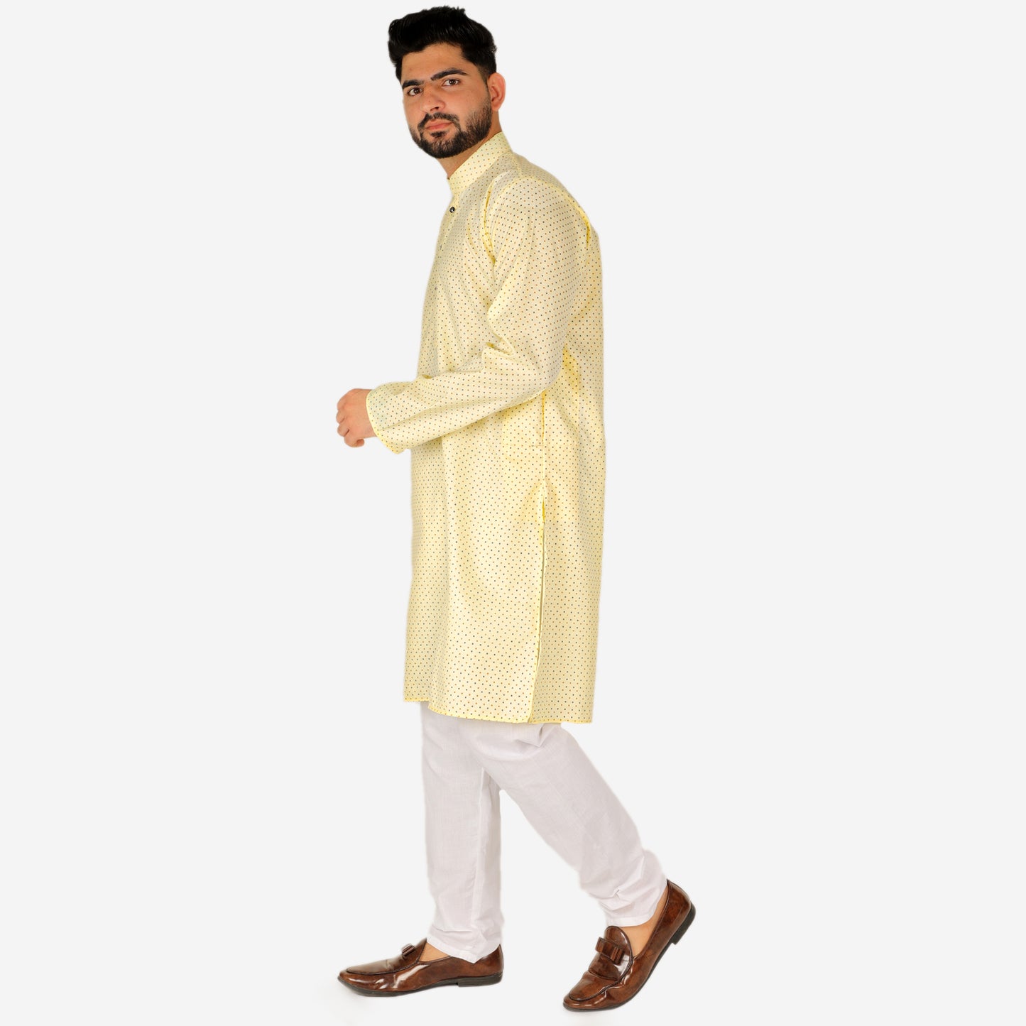 Pro Ethic Men's Kurta pajama set - Printed | Cotton | Lemon | (A-112)