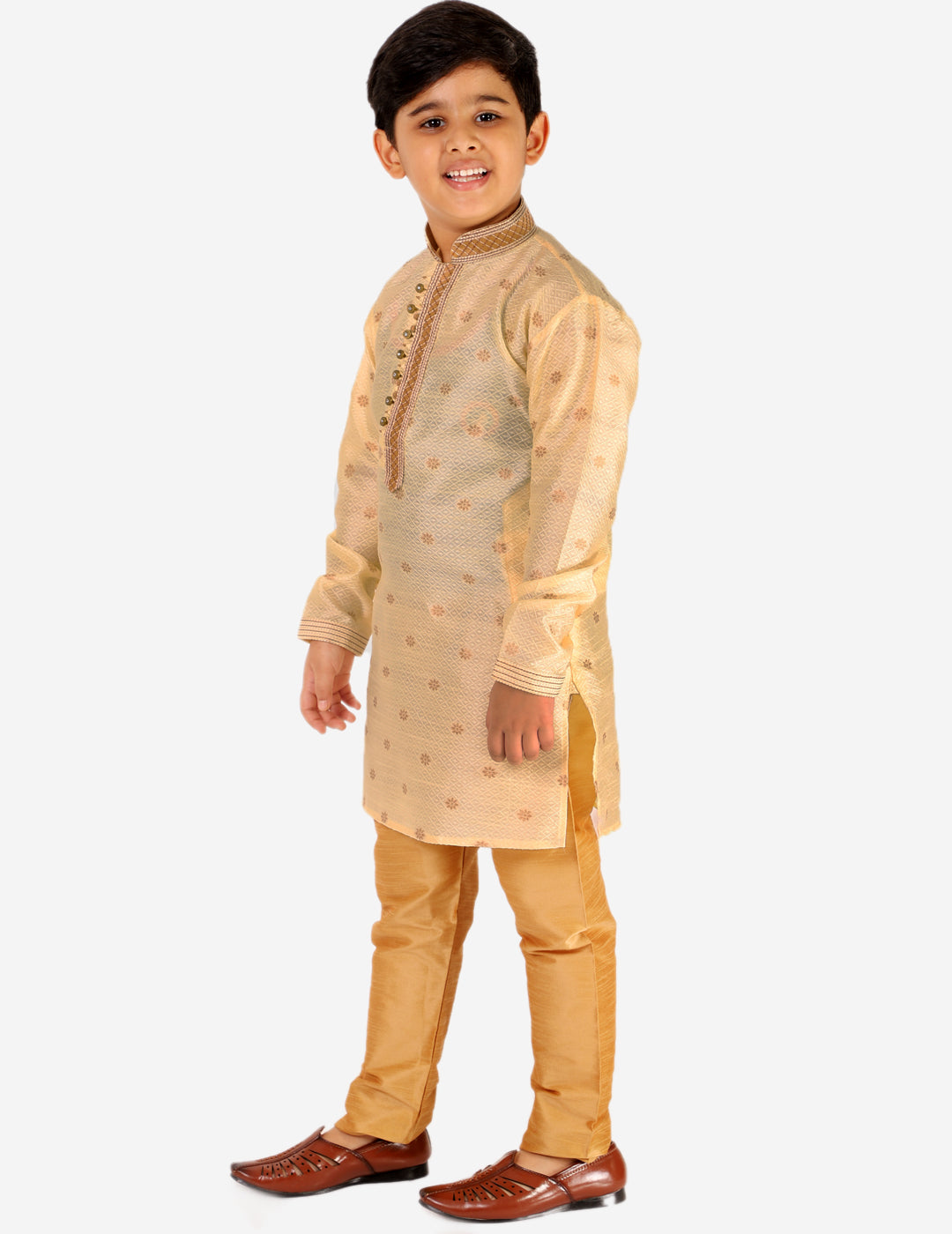 Pro Ethic Boys Kurta Pajama Set Silk Self Design Gold (S-174)