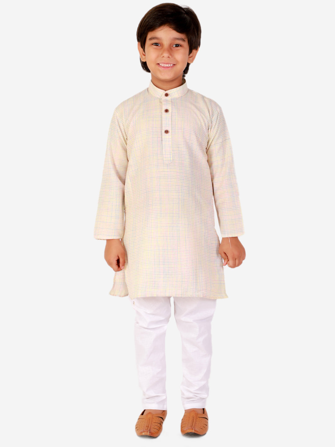 Pro Ethic Cotton Kurta Pajama For Boys Cream Checked S-155