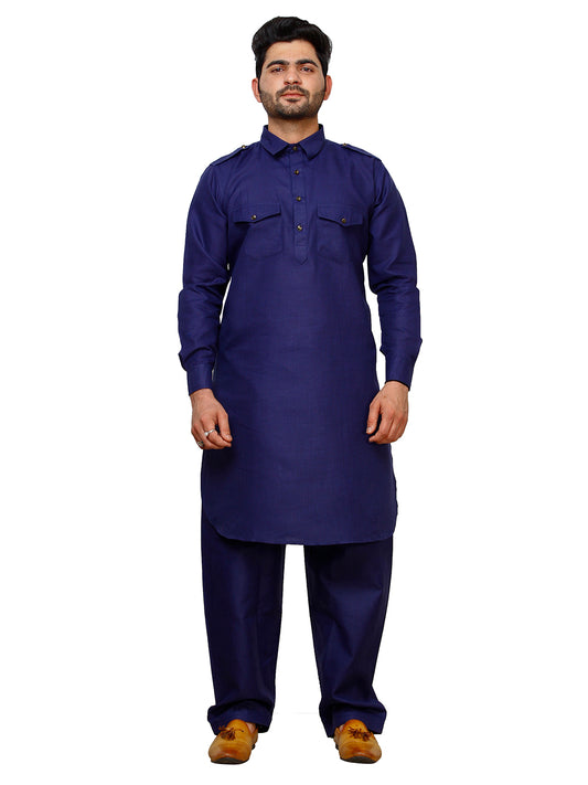 Pro Ethic Men's Pathani Kurta pajama set - Solid | Cotton | Navy Blue | (A-116)