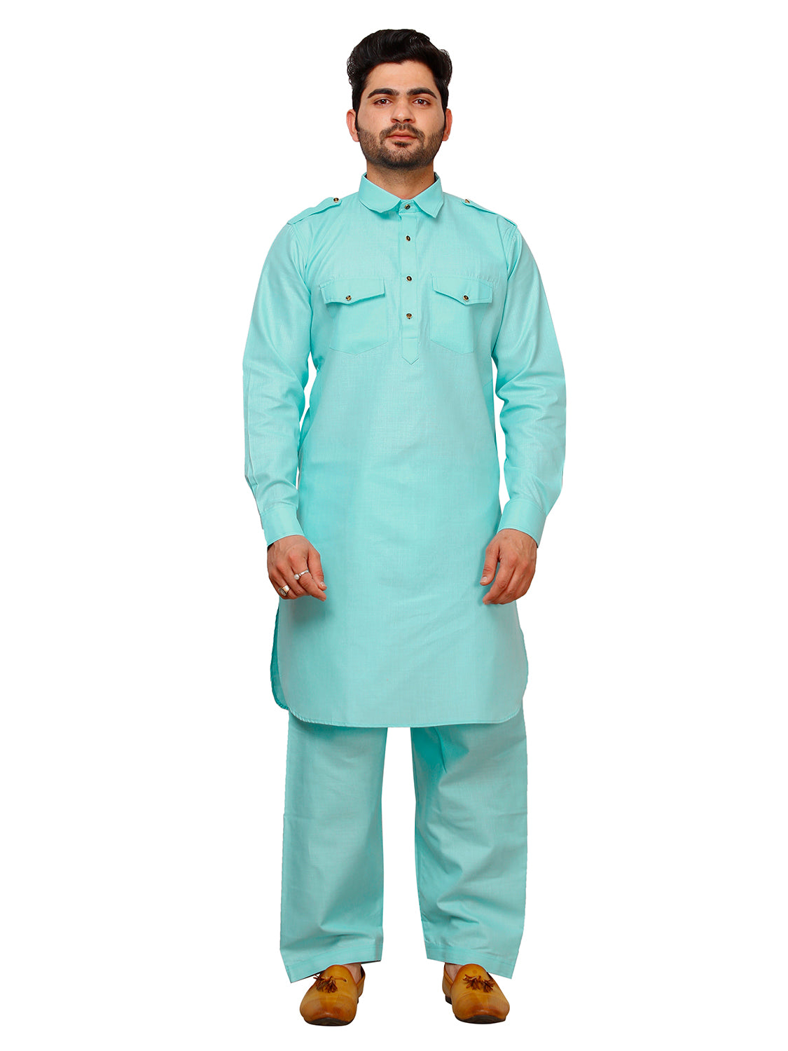 Pro Ethic Father Son Same Dress Kurta Pajama Set Cotton Firozi B-116