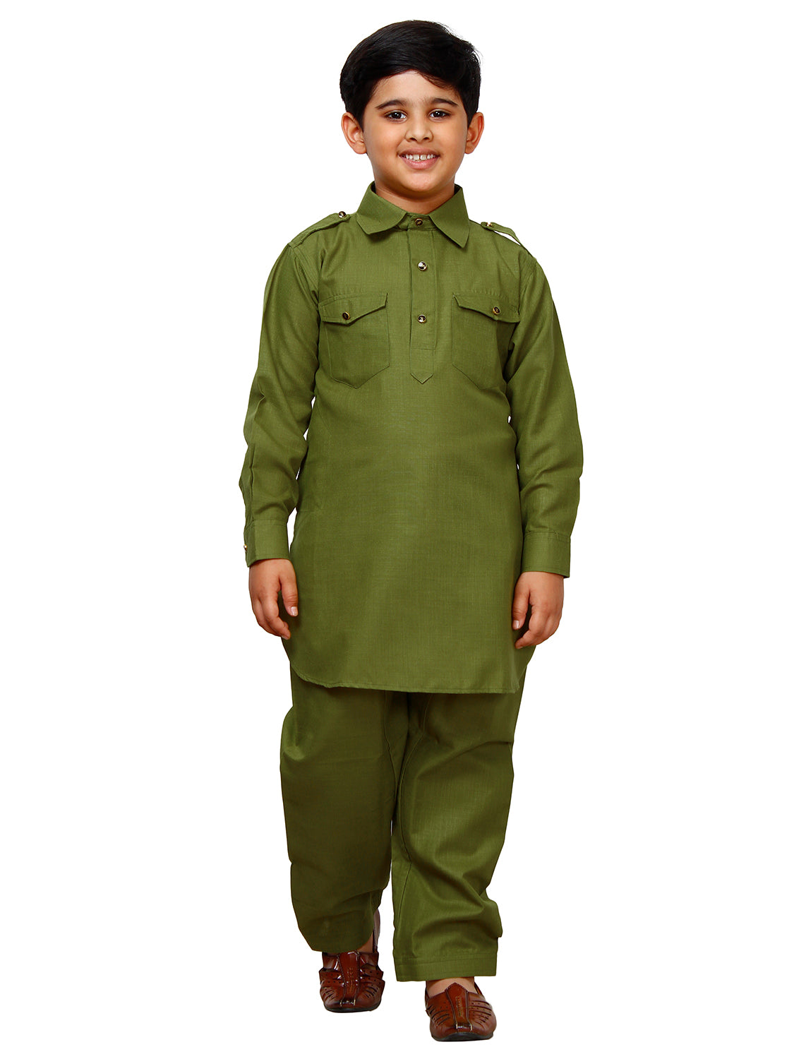 Pro Ethic Father Son Same Dress Kurta Pajama Set Cotton Green B-116