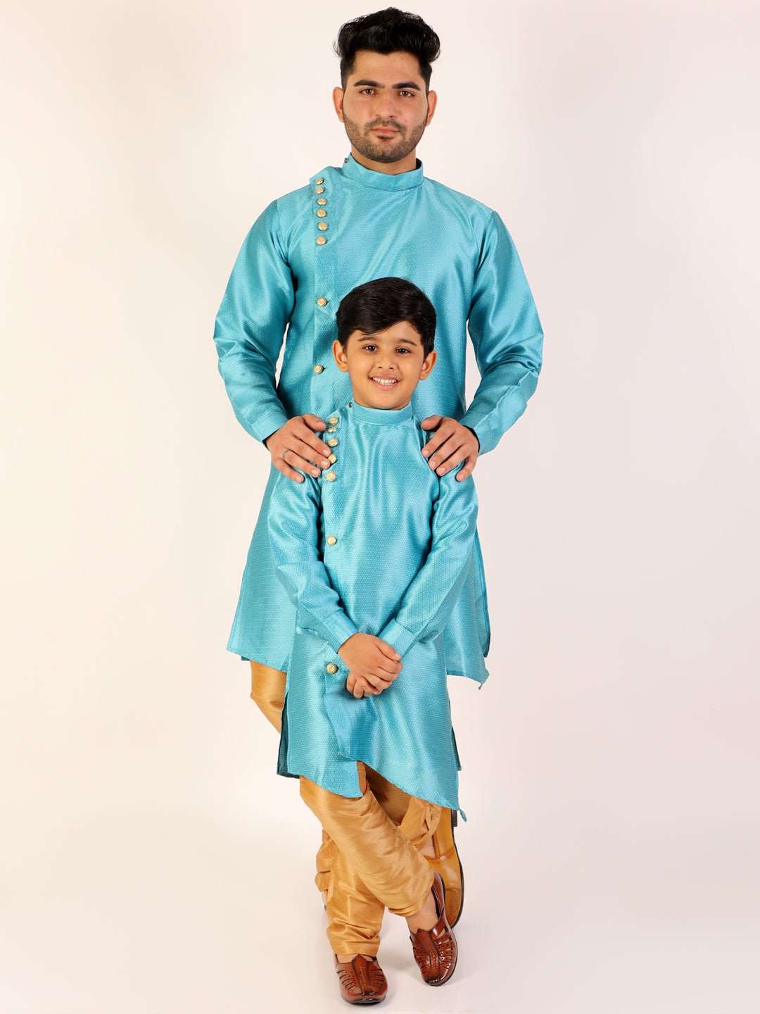 Pro Ethic Men's Firozi Silk Father Son Matching Kurta Pajama Outfits B102