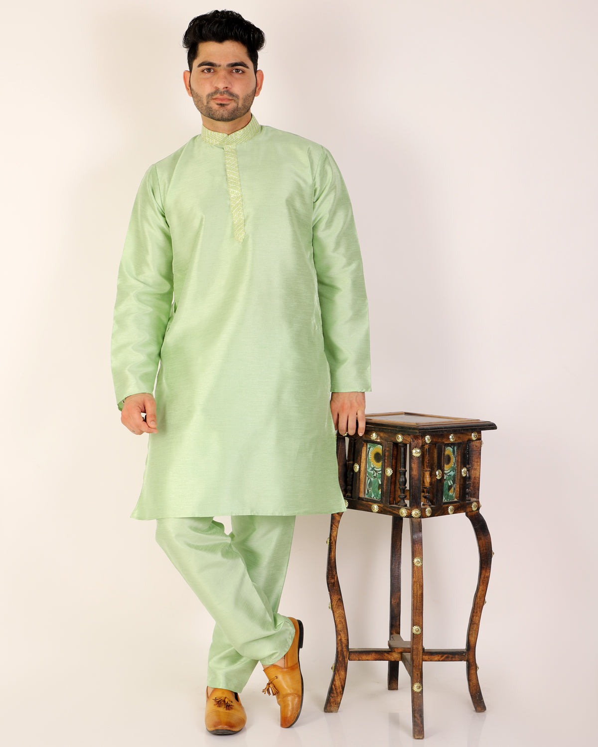 Pro Ethic Green Men's Kurta Pajama Set Silk (A-104)