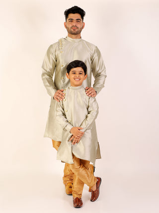Pro Ethic Men's Cream Silk Father Son Matching Kurta Pajama Outfits B102