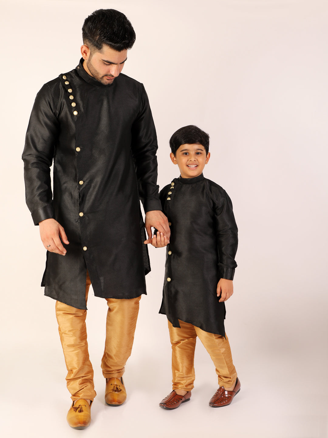 Pro Ethic Men's Black Silk Father Son Matching Kurta Pajama Outfits B102