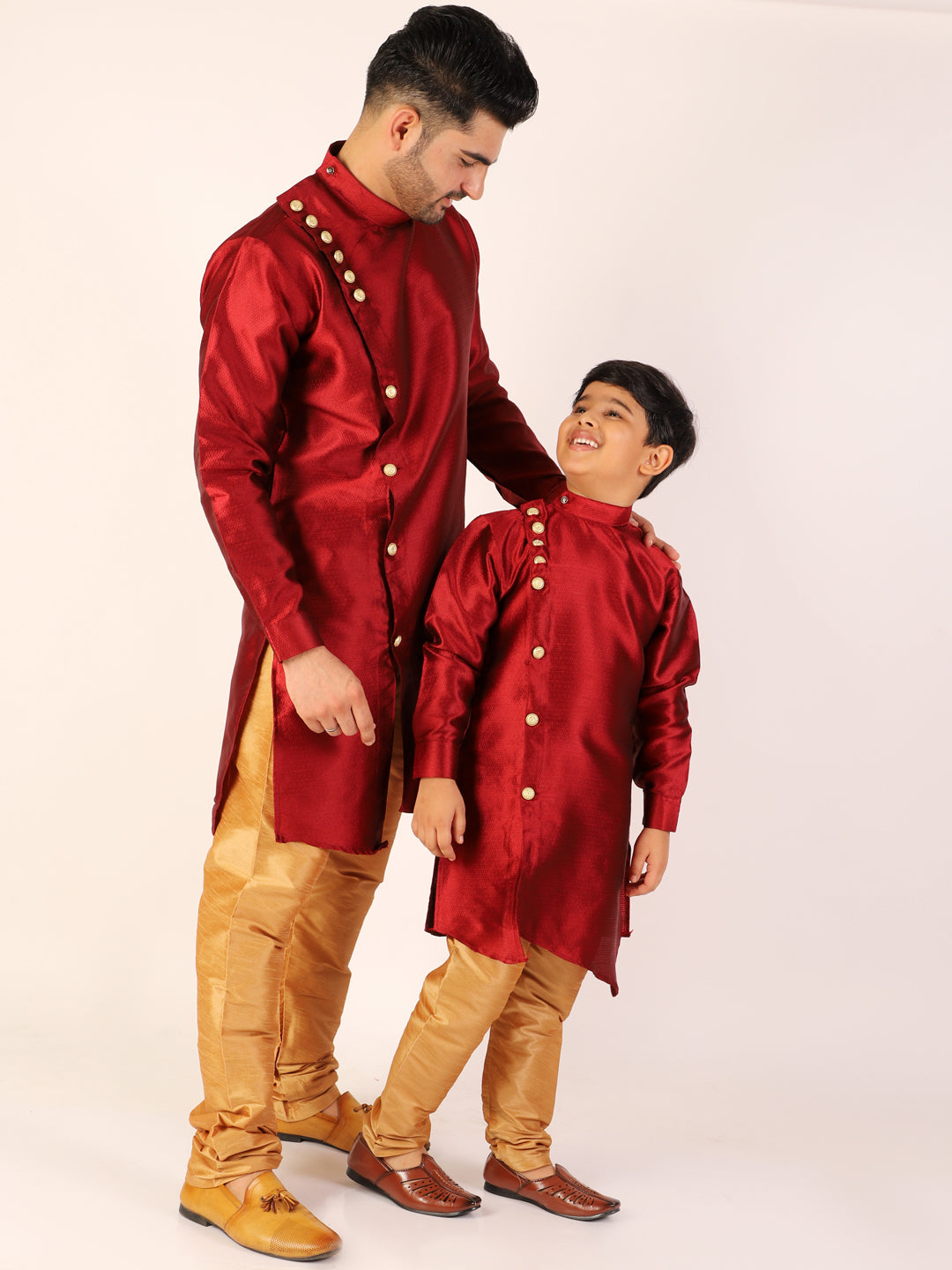 Pro Ethic Men's Maroon Silk Father Son Matching Kurta Pajama Outfits B102