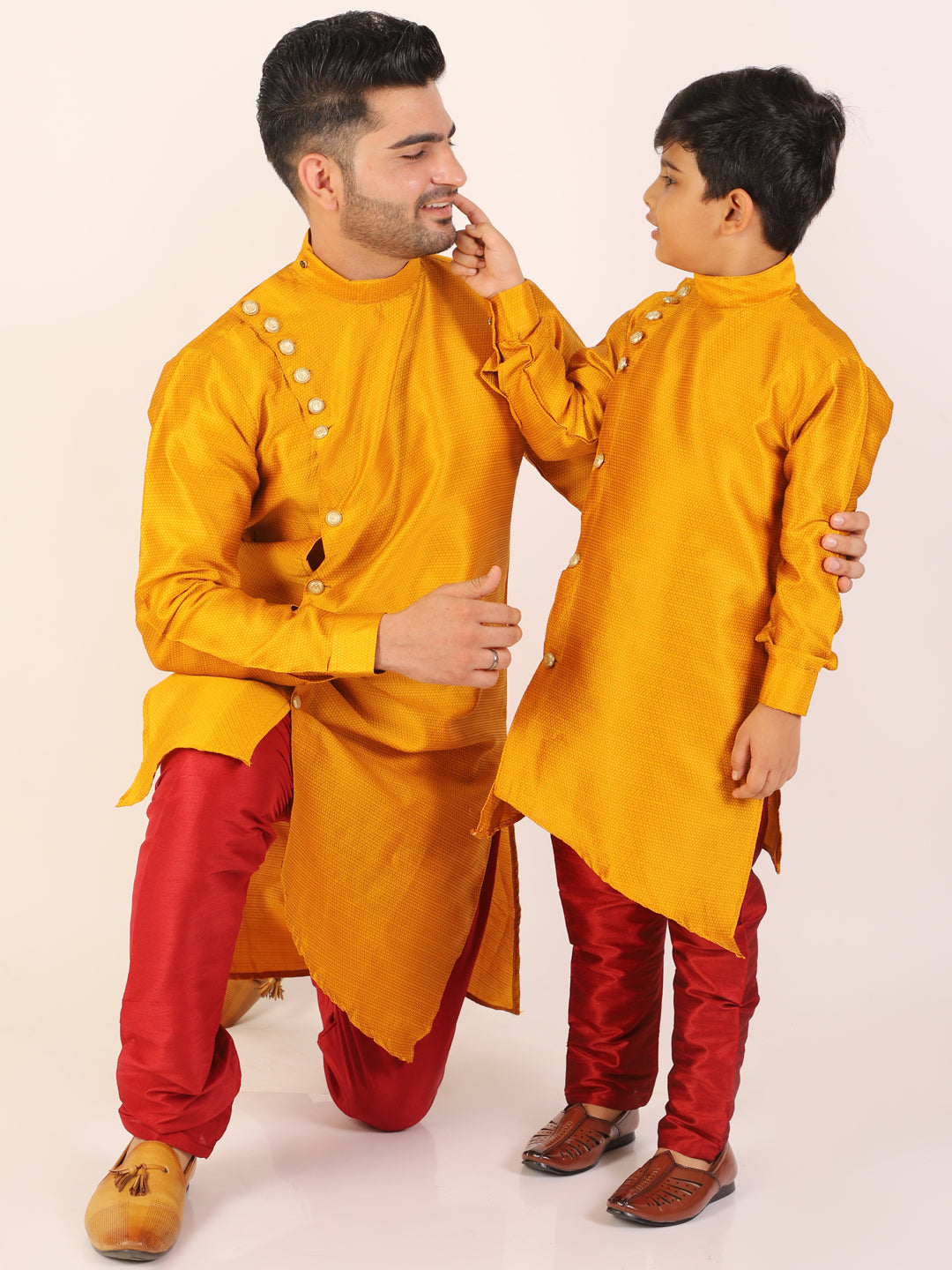 Pro Ethic Men's Mustard Silk Father Son Matching Kurta Pajama Outfits B102