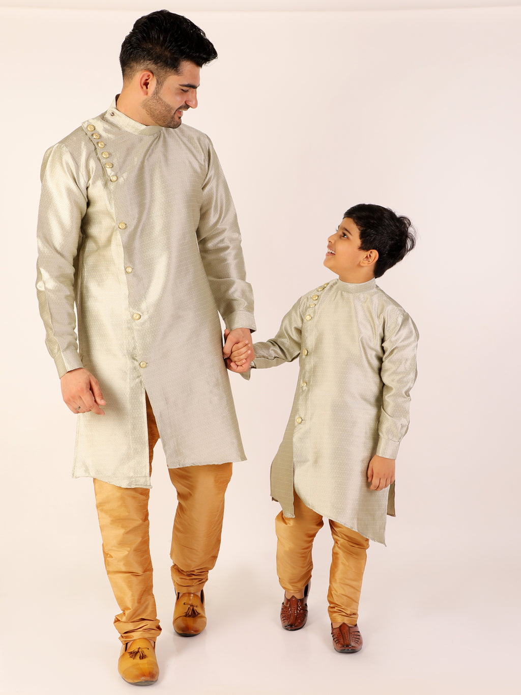 Pro Ethic Men's Cream Silk Father Son Matching Kurta Pajama Outfits B102