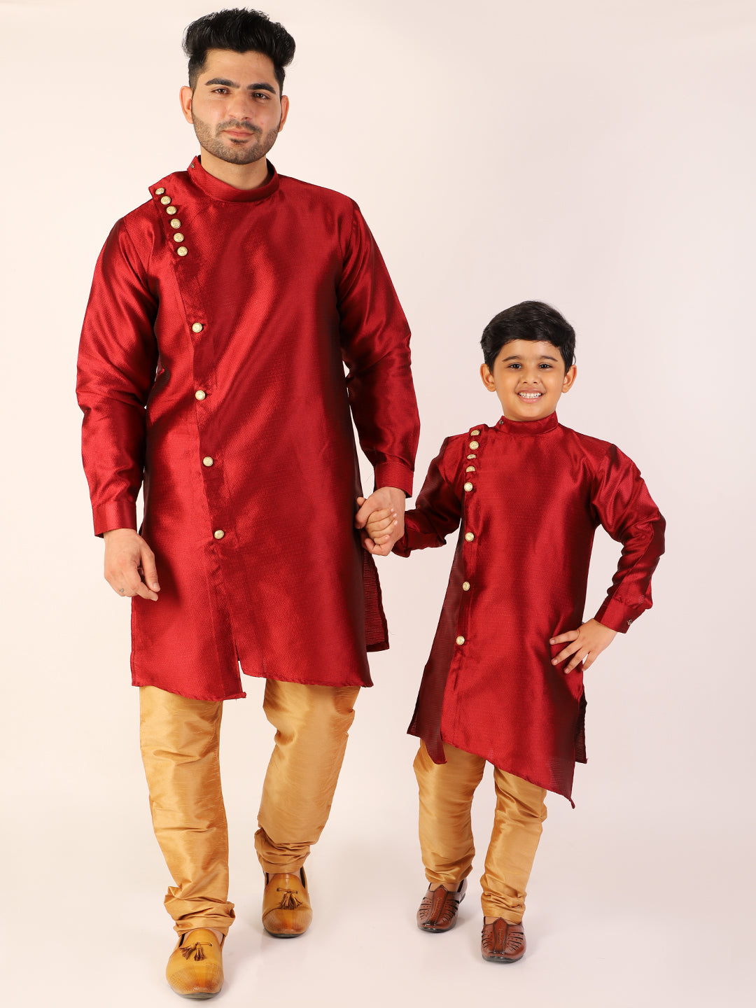 Pro Ethic Men's Maroon Silk Father Son Matching Kurta Pajama Outfits B102