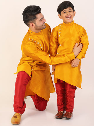 Pro Ethic Men's Mustard Silk Father Son Matching Kurta Pajama Outfits B102