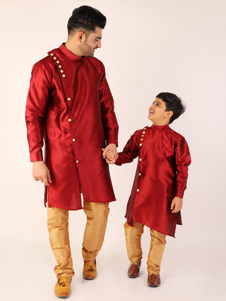 Pro Ethic Men's Maroon Silk Father Son Matching Kurta Pajama Outfits B102