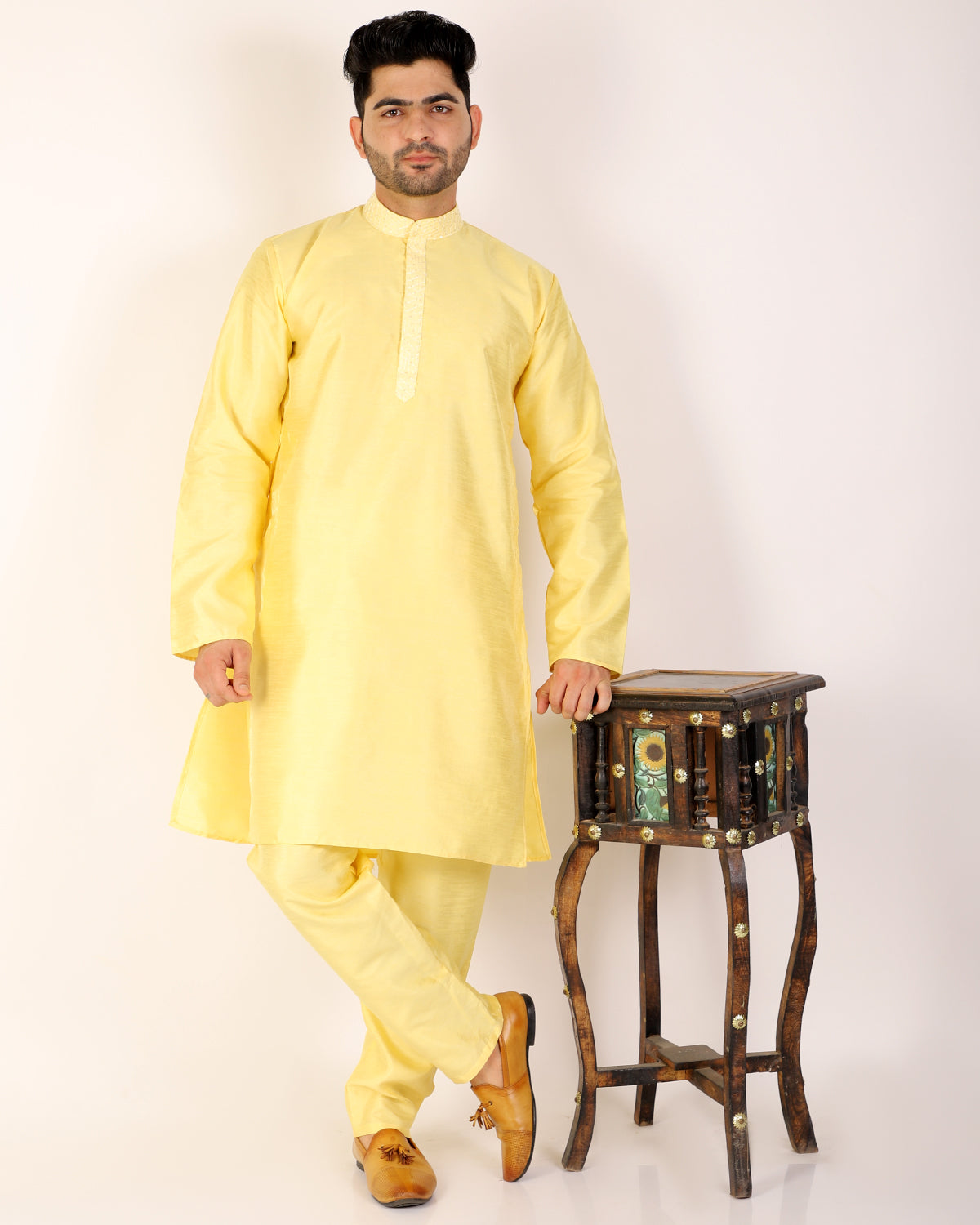 Pro Ethic Lemon Men's Kurta Pajama Set Silk (A-104)