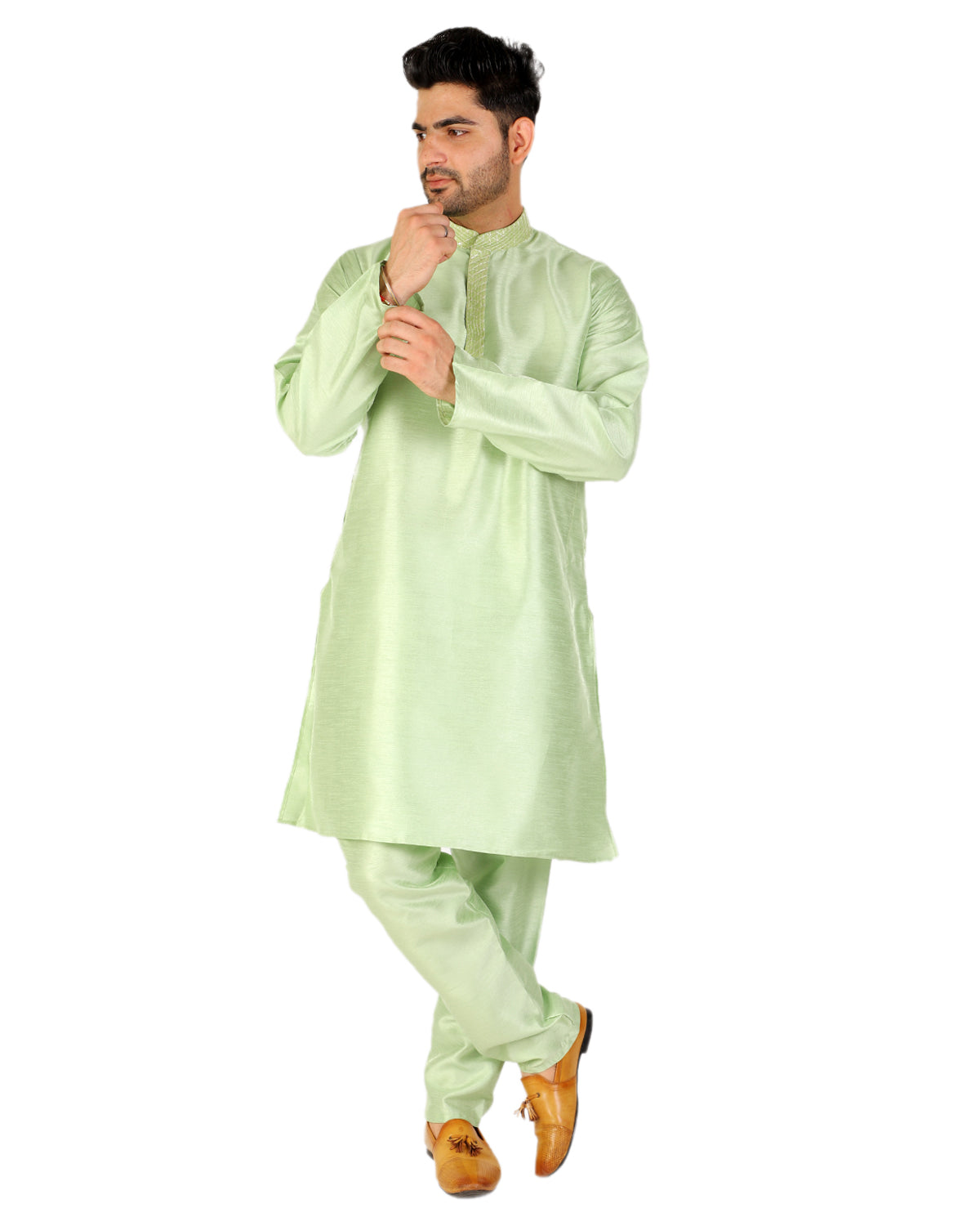 Pro Ethic Green Men's Kurta Pajama Set Silk (A-104)