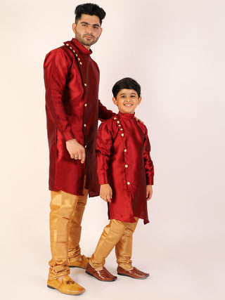Pro Ethic Men's Maroon Silk Father Son Matching Kurta Pajama Outfits B102
