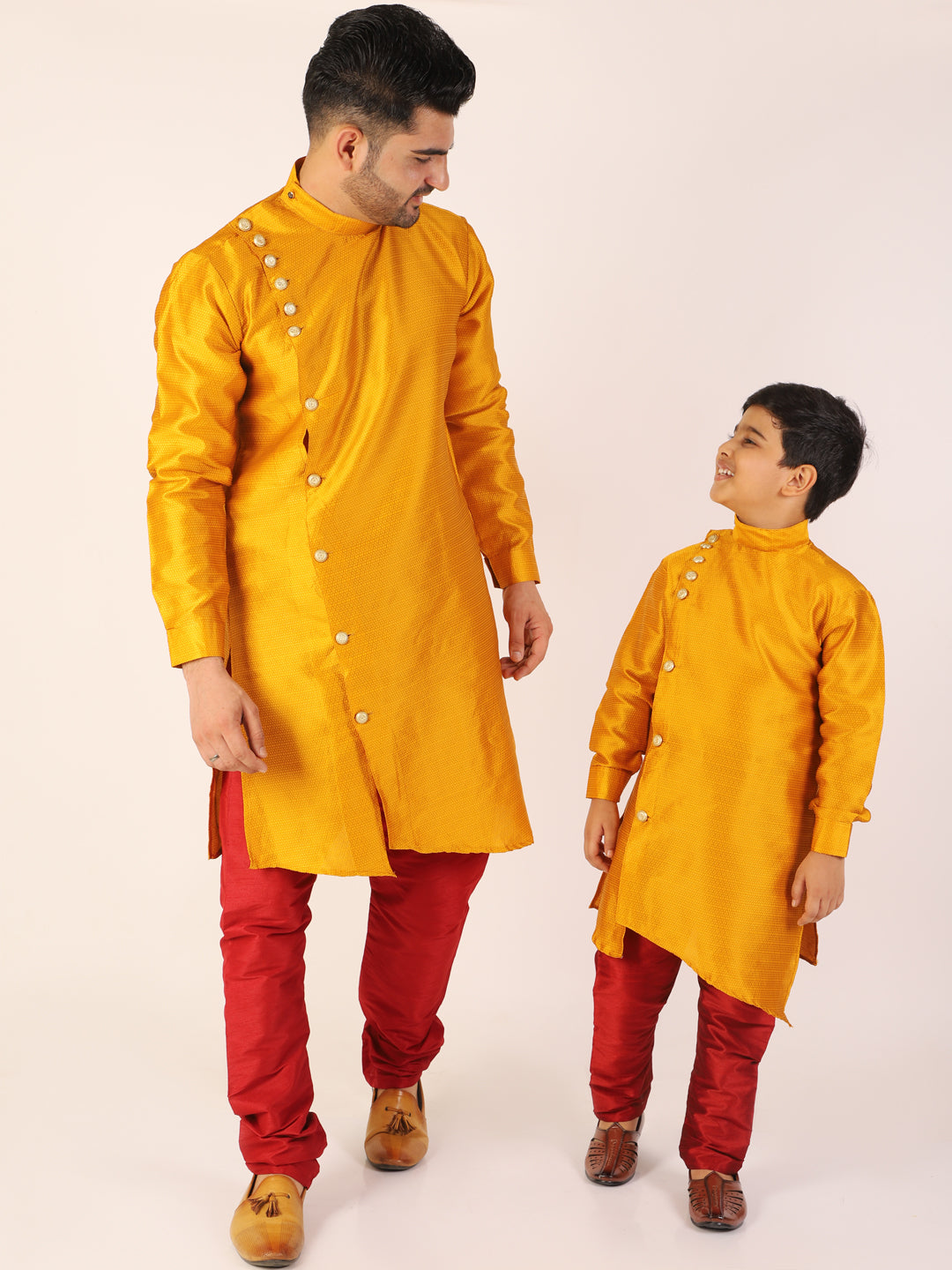 Pro Ethic Men's Mustard Silk Father Son Matching Kurta Pajama Outfits B102