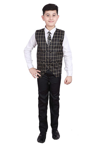 Pro Ethic Three Piece Suit For Boys Cotton Black Checked Pattern T-115