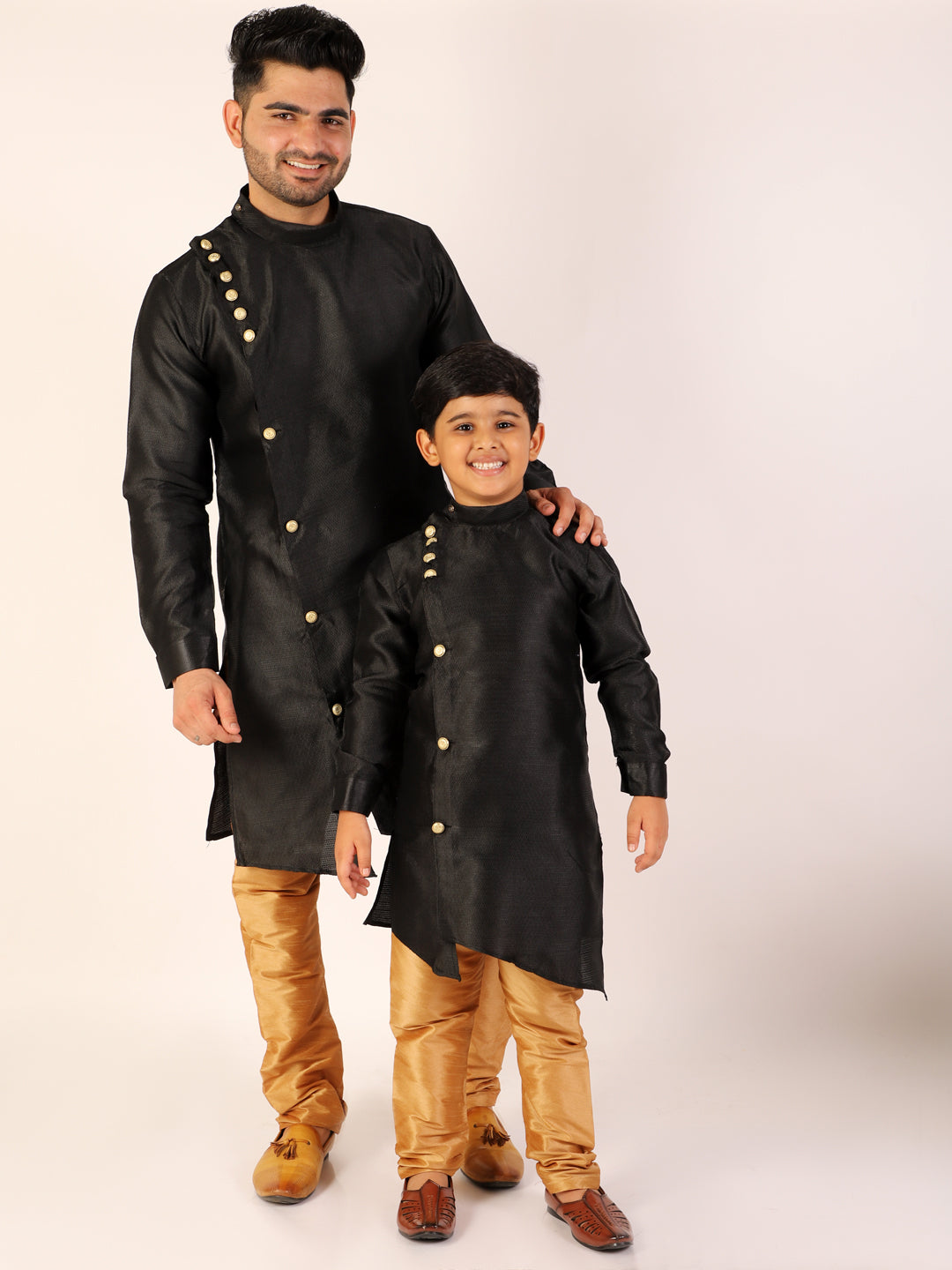 Pro Ethic Men's Black Silk Father Son Matching Kurta Pajama Outfits B102