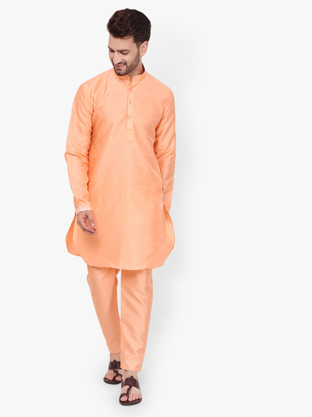 Pro-Ethic Silk Kurta Pajama With Jacket For Men | Orange (C-104)