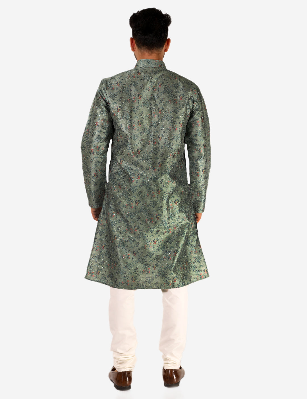 Pro Ethic Men's Kurta Pajama Set Silk - Asymmetrical Style - Green (A-107)