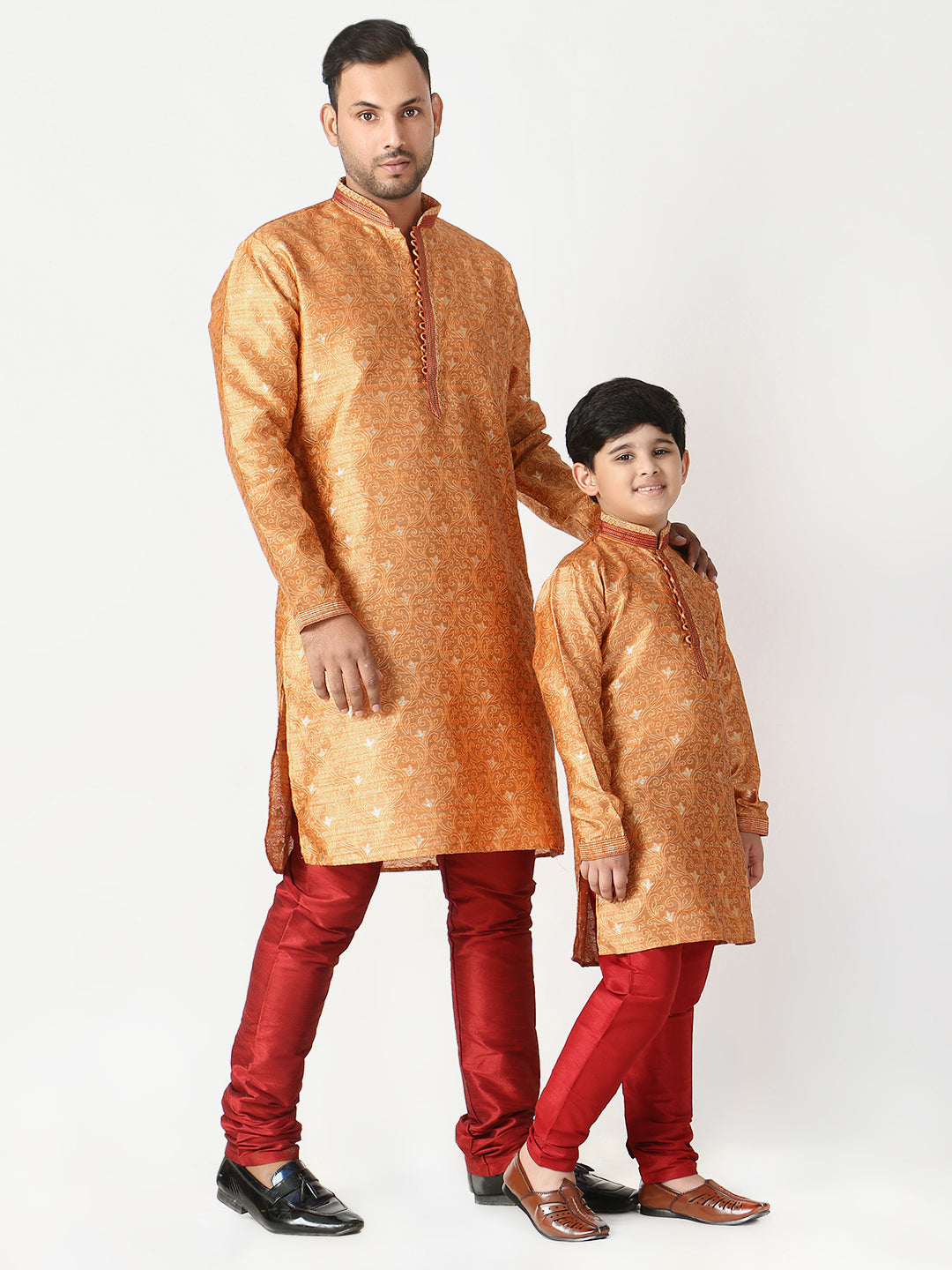 Pro Ethic Father Son Same Dress Kurta Pajama Set Silk Orange B-115