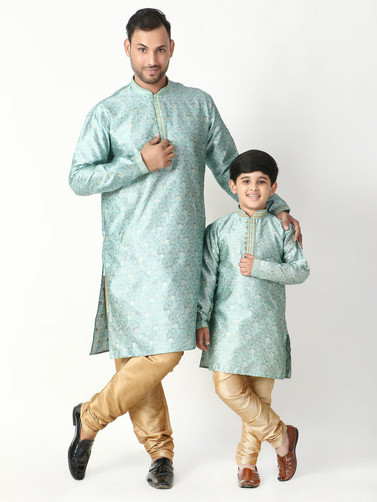 Pro Ethic Father Son Same Dress Kurta Pajama Set Matching Outfit | Silk | Firozi B-115