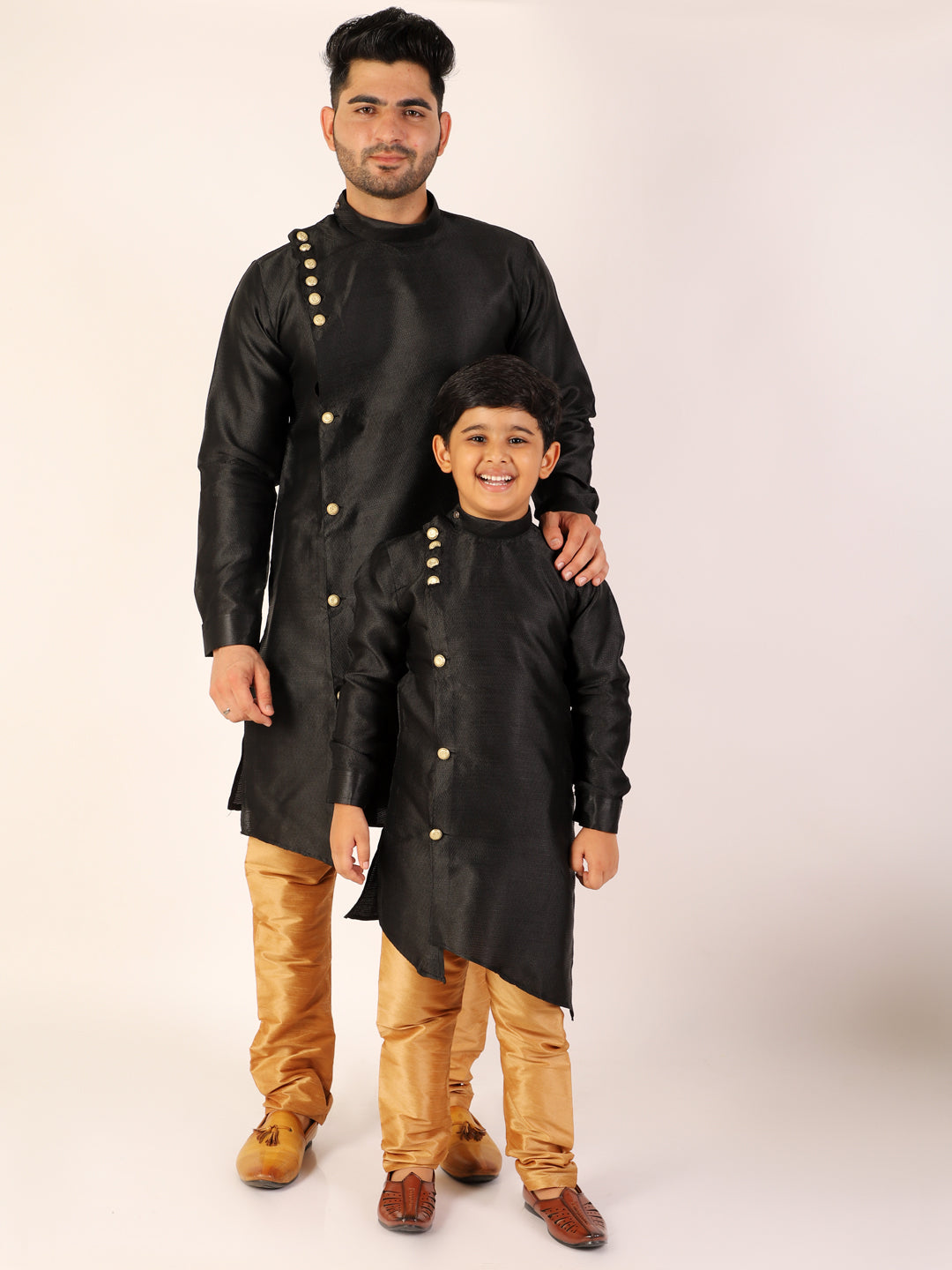 Pro Ethic Men's Black Silk Father Son Matching Kurta Pajama Outfits B102