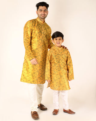 Father Son Kurta Pajama Same Dress Ethnic Wear Yellow