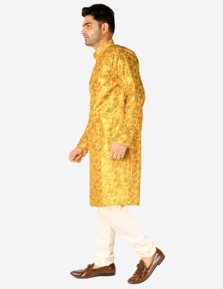 Pro Ethic Men's Kurta Pajama Set Silk - Asymmetrical Style - Yellow (A-107)