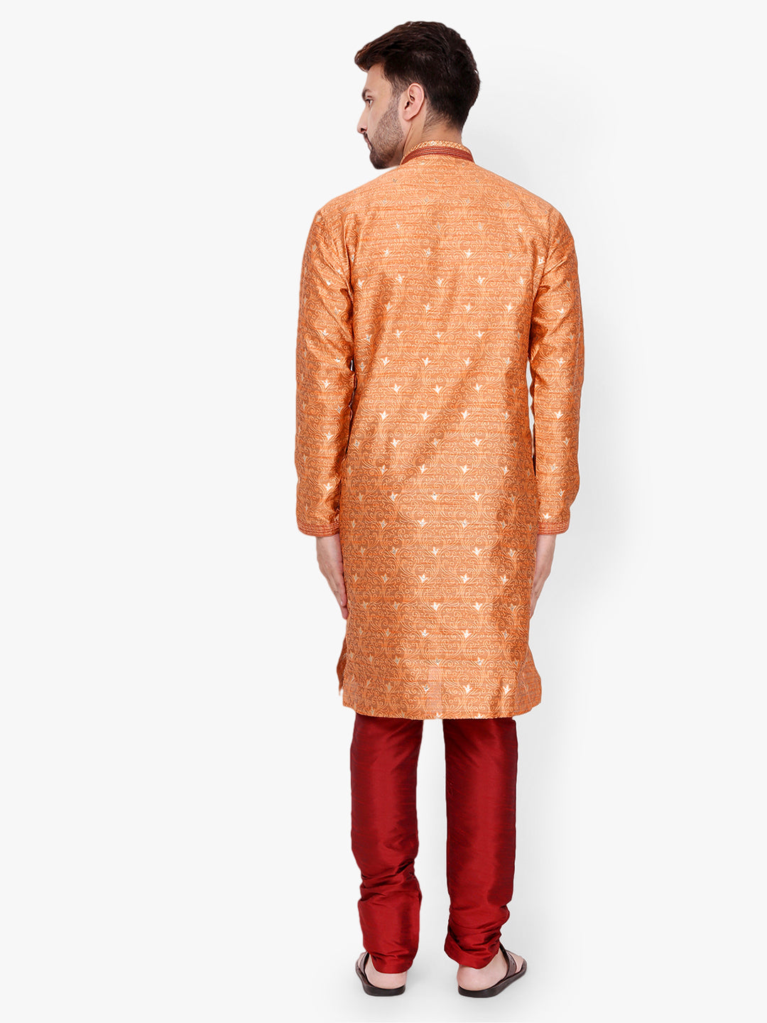 Pro Ethic Men's Kurta pajama set - Mandarin Collar | Silk | Orange | (A-115)