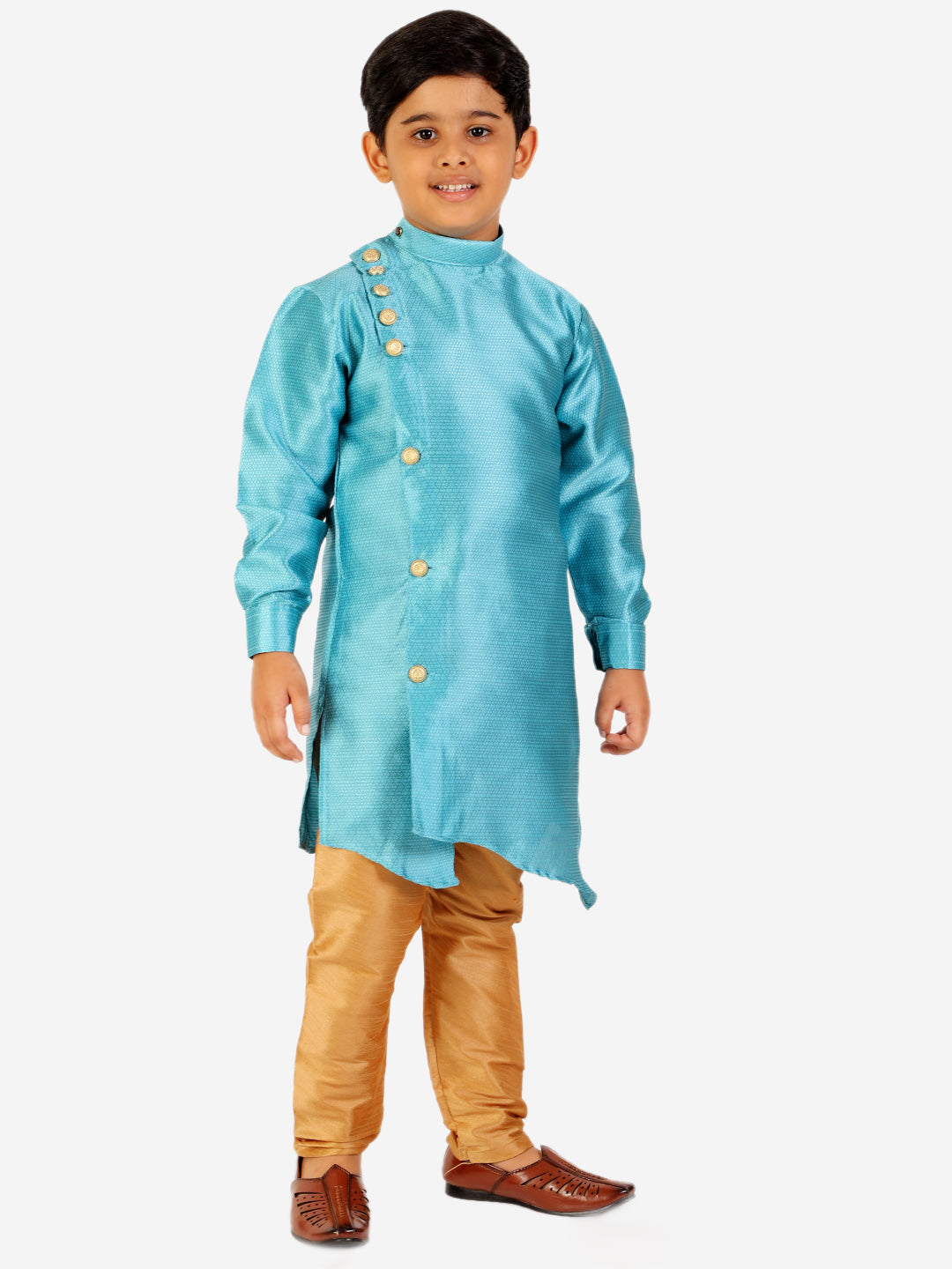 Pro Ethic Boy's Silk Jacquard Style Firozi Kurta Pajama Set (S-162)