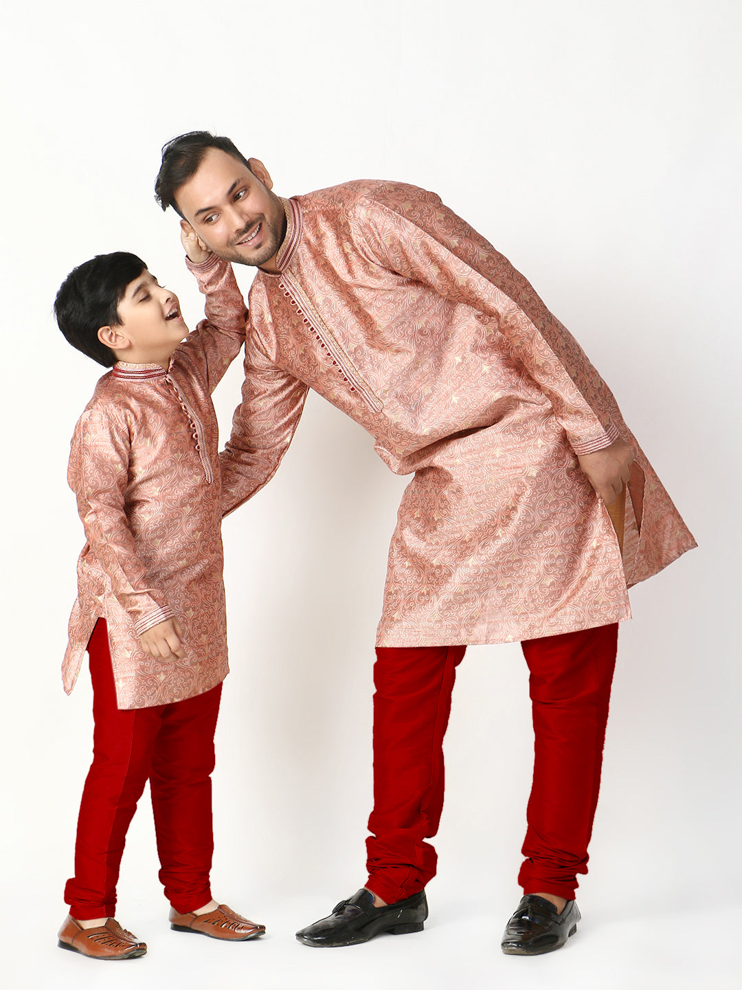 Pro Ethic Father Son Same Dress Kurta Pajama Set Matching Outfit | Silk | Pink B-115