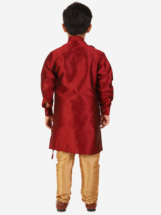 Pro Ethic Boy's Silk Jacquard Style Maroon Kurta Pajama Set (S-162)