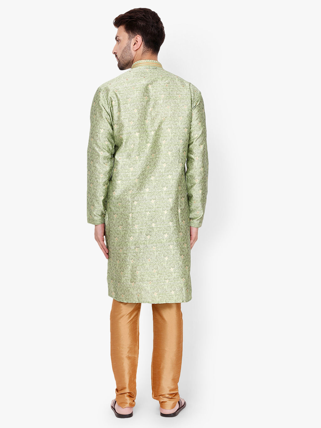 Pro Ethic Men's Kurta pajama set - Mandarin Collar | Silk | Green | (A-115)