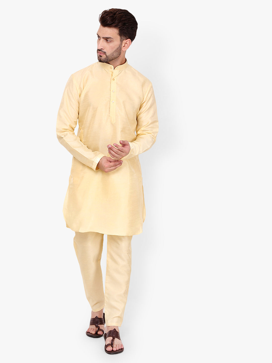 Pro-Ethic Silk Kurta Pajama With Jacket For Men | Yellow (C-104)